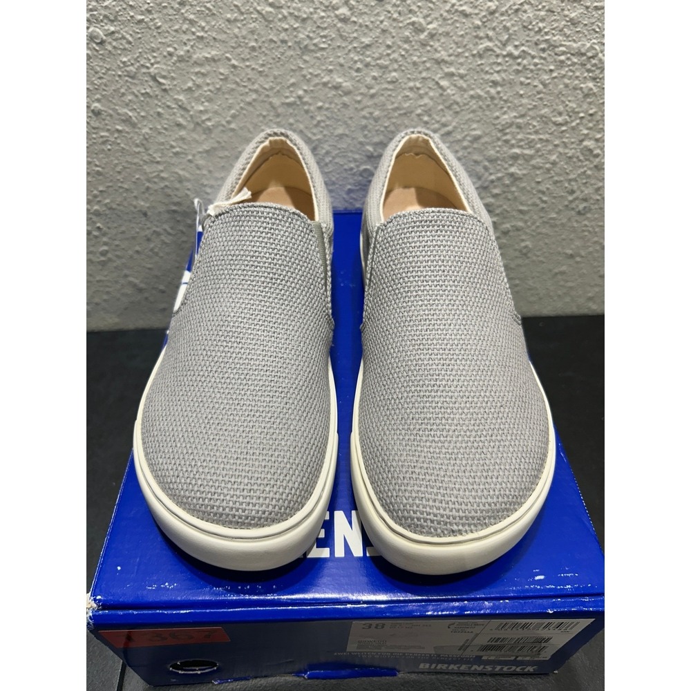 Birkenstock Barrie Slip On Sneaker Womens 38 L7 Grey Textile Suede New - Picture 1 of 10